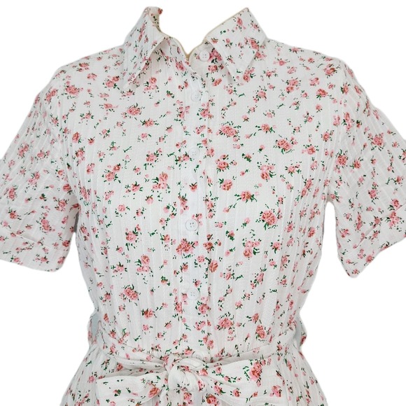 Ivy City Co Lola Shirt Dress Pink Floral Tiered Ruffle A-Line Button-Up 2XS - Picture 2 of 11
